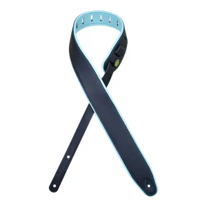 Colonial Leather - 2.5 Padded Upholstery Leather Guitar Strap - Black & Aqua