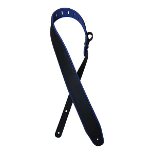 Colonial Leather - 2.5 Padded Upholstery Leather Guitar Strap - Black & Blue