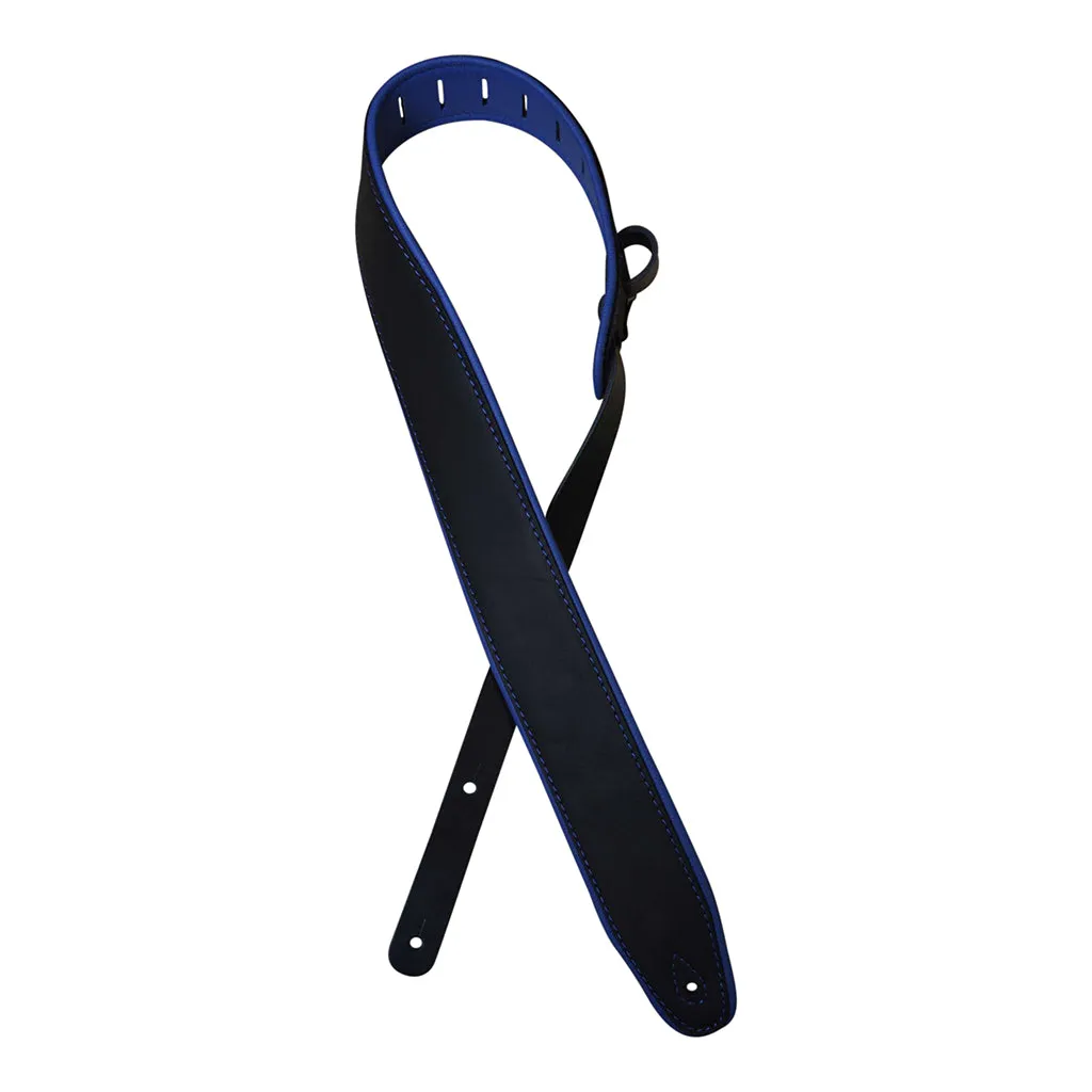 Colonial Leather - 2.5 Padded Upholstery Leather Guitar Strap - Black & Blue