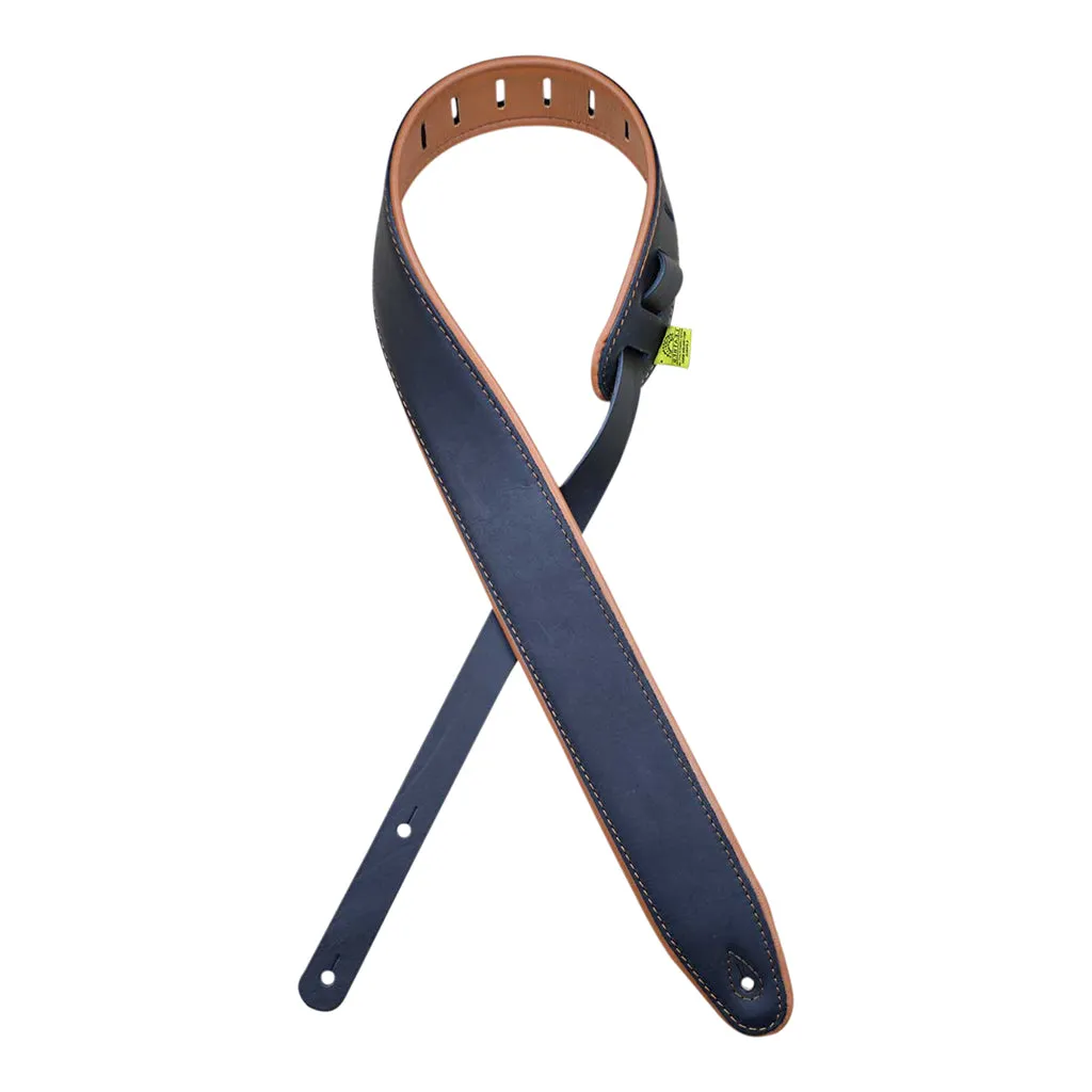 Colonial Leather - 2.5 Padded Upholstery Leather Guitar Strap - Black & Tan