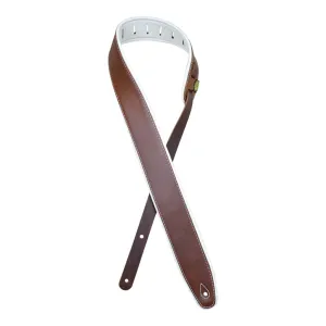 Colonial Leather - 2.5 Padded Upholstery Leather Guitar Strap - Brown & White