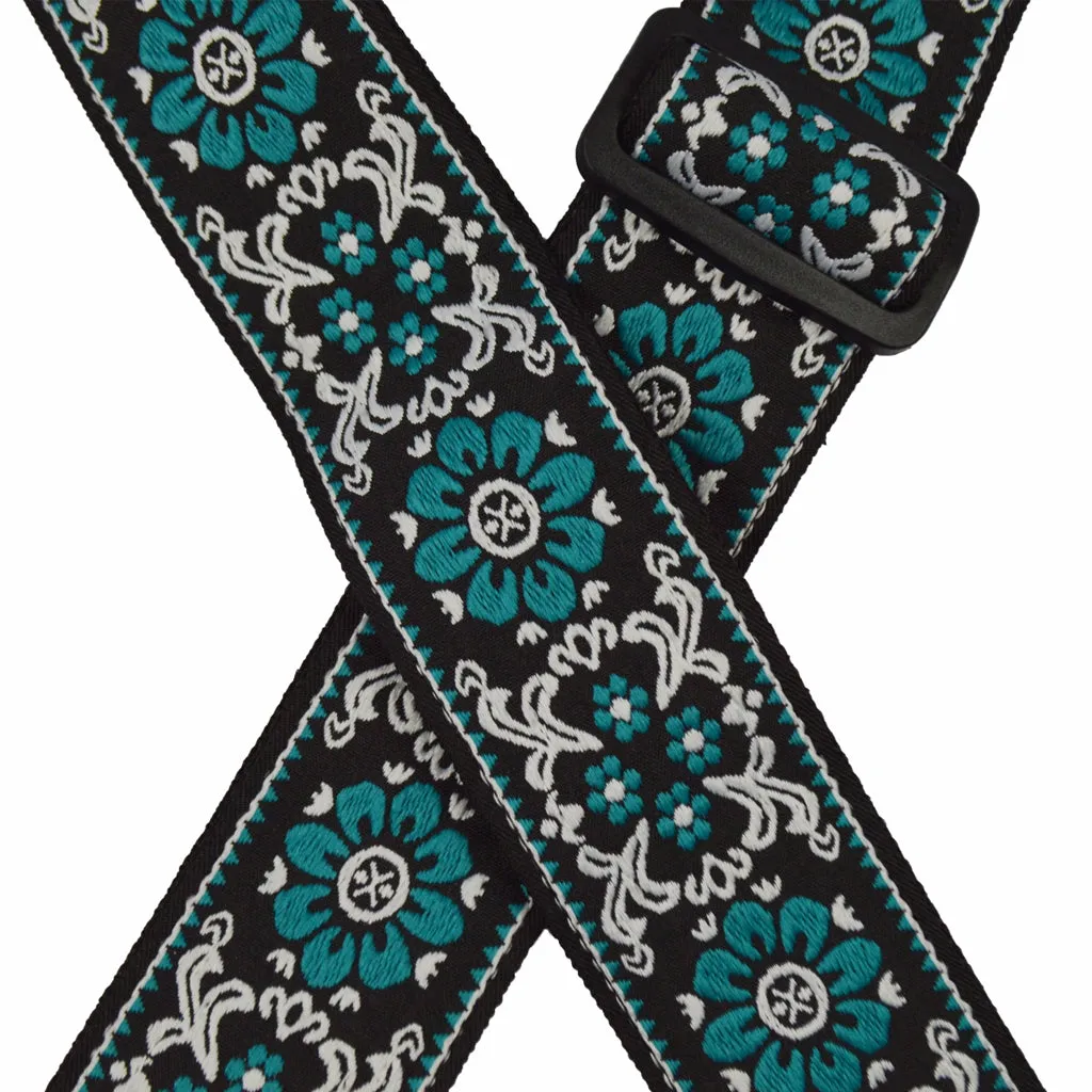 Colonial Leather - Jacquard Rag Strap - Aqua Flower