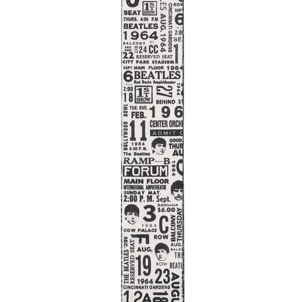 D'Addario Beatles 1964 US Tour Ticket Stubs Guitar Strap, Black and White