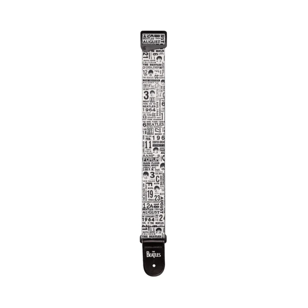 D'Addario Beatles 1964 US Tour Ticket Stubs Guitar Strap, Black and White