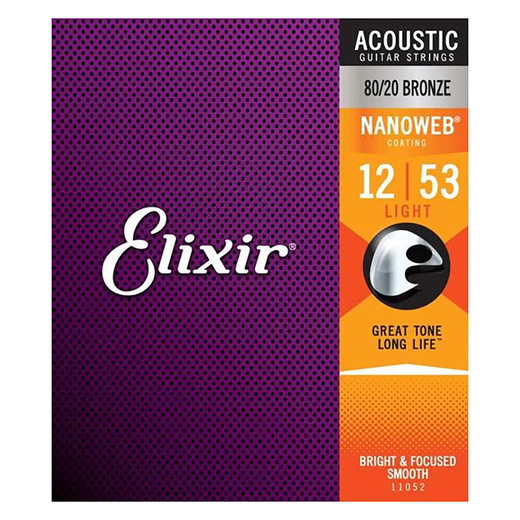 Elixir 11052 - Nanoweb 80/20 Light 12-53 Acoustic Guitar Strings 12-53 Light