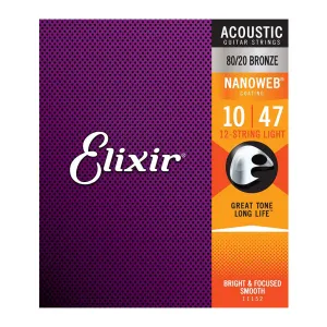 Elixir 11152 - Nanoweb 80/20 Bronze Light 10-47 12-String Acoustic Guitar Strings