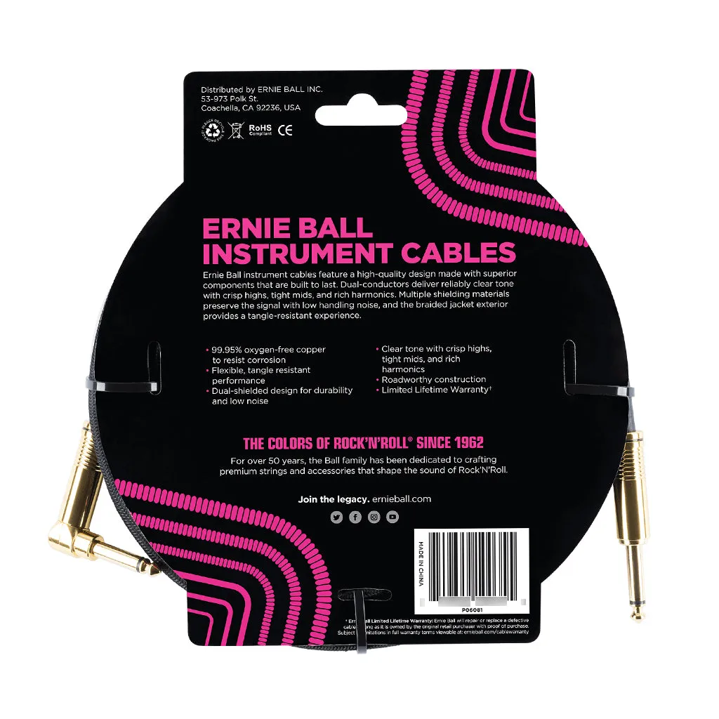 Ernie Ball 3 Meters Braided Straight / Angle Instrument Cable, Black