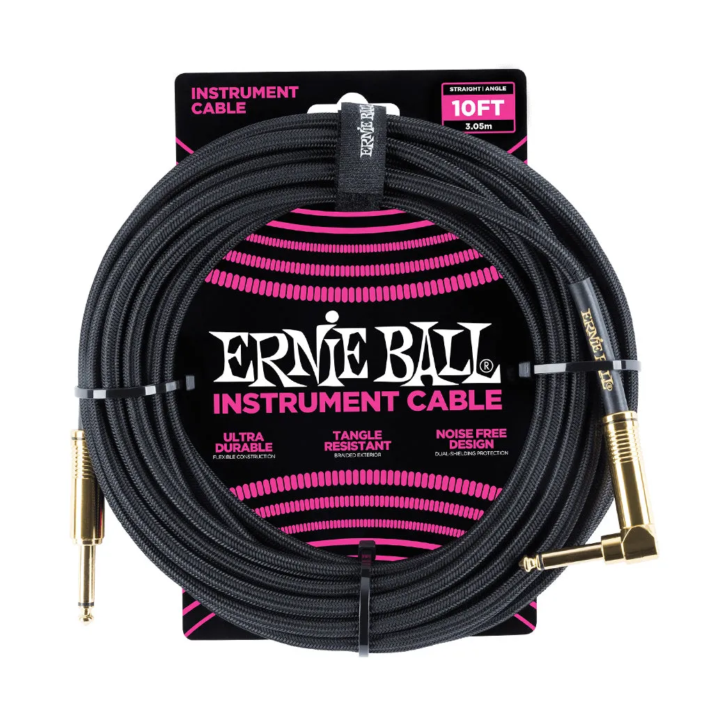 Ernie Ball 3 Meters Braided Straight / Angle Instrument Cable, Black