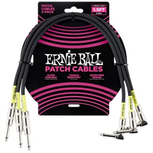 Ernie Ball 45 cm Feet Straight / Angle Patch Cable 3 Pack, Black