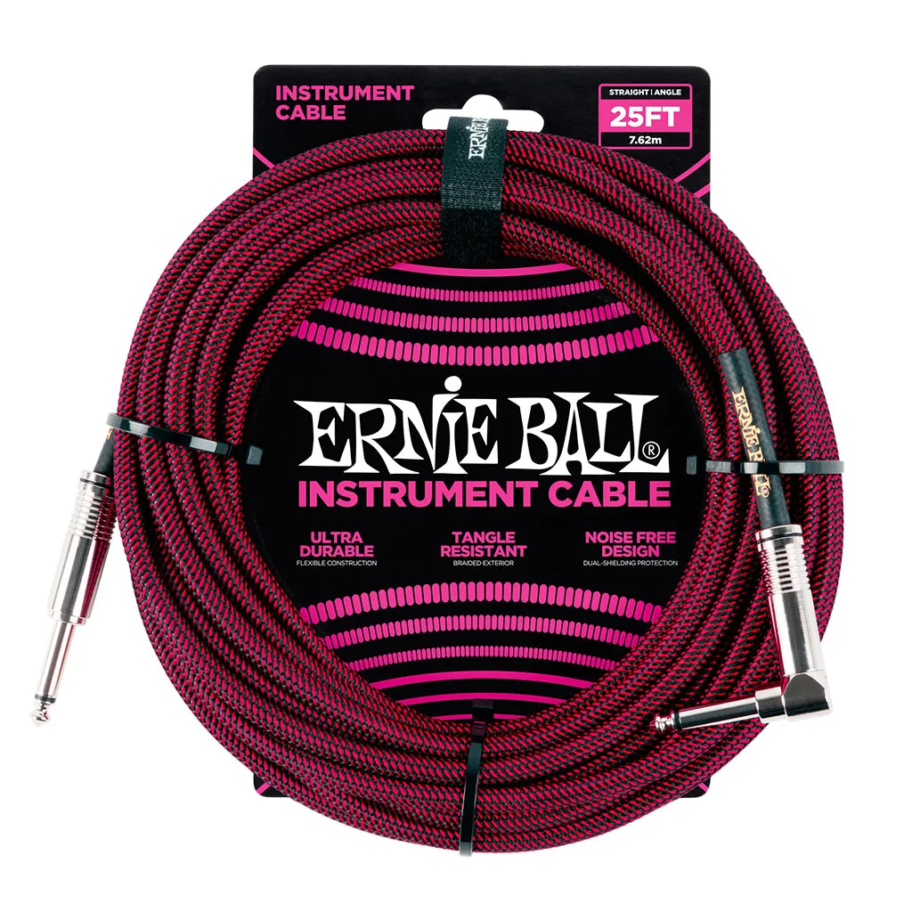 Ernie Ball 7.5 Meter Braided Straight / Angle Instrument Cable, Black / Red