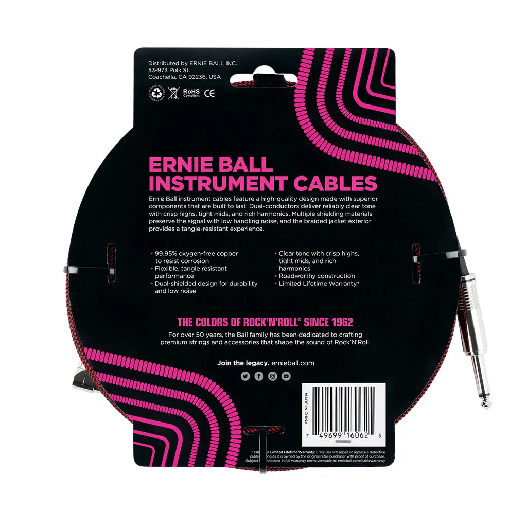 Ernie Ball 7.5 Meter Braided Straight / Angle Instrument Cable, Black / Red