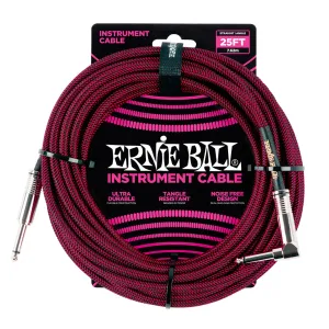 Ernie Ball 7.5 Meter Braided Straight / Angle Instrument Cable, Black / Red