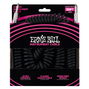 Ernie Ball Coiled Straight Instrument Cable, 9 Meters Length, Black
