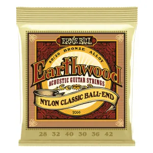 Ernie Ball Earthwood 80/20 Bronze Folk Nylon Classic Ball End Acoustic Guitar Strings, 28-42 Gauge