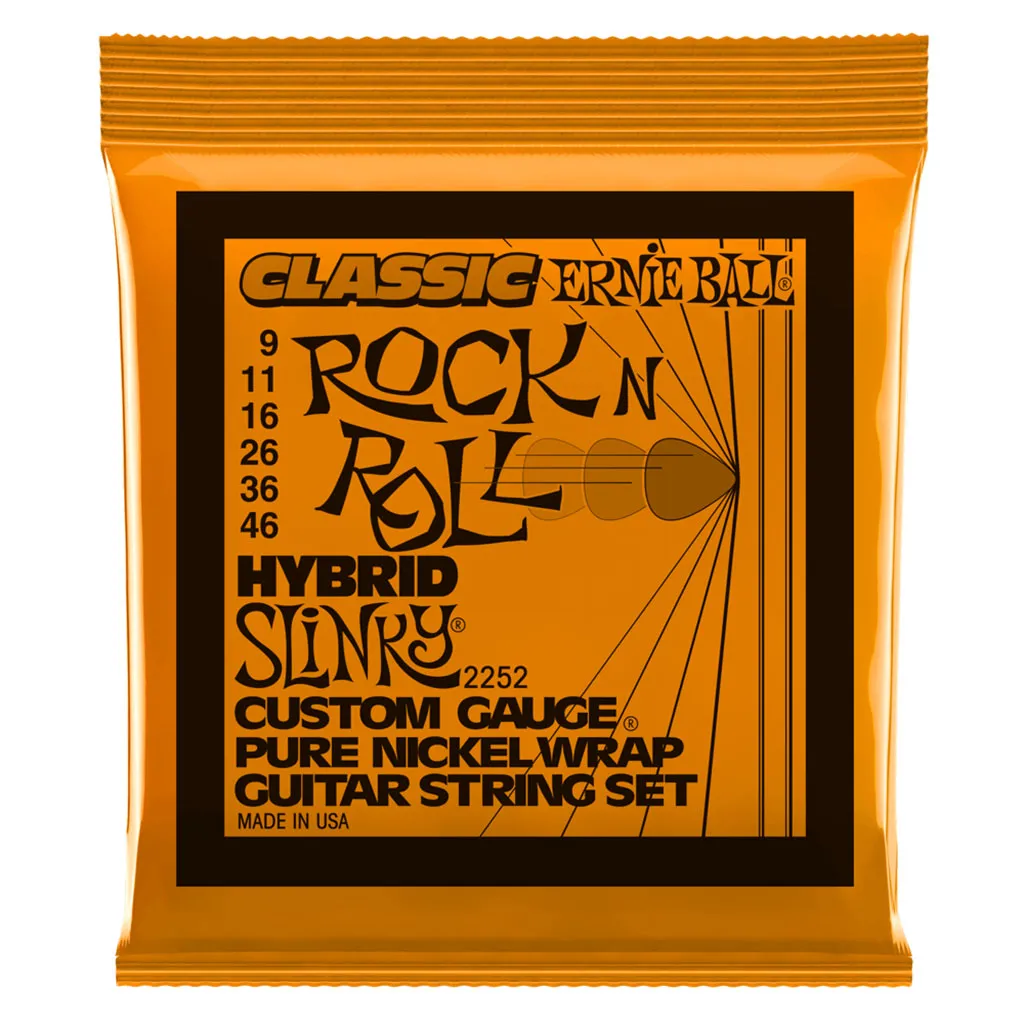 Ernie Ball Hybrid Slinky Classic Rock n Roll Pure Nickel Wrap Electric Guitar Strings, 9-46 Gauge