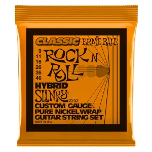 Ernie Ball Hybrid Slinky Classic Rock n Roll Pure Nickel Wrap Electric Guitar Strings, 9-46 Gauge