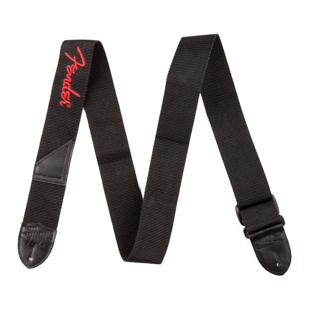 Fender - 2" Black Poly Strap - Red Fender Logo