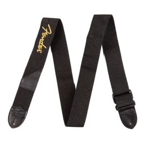 Fender -  2" Black Poly Strap w/ Yellow Fender Logo