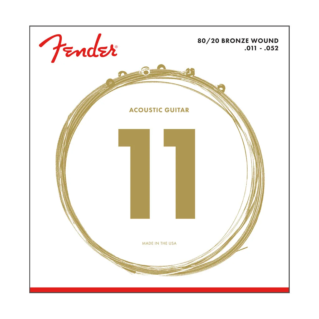 Fender -  80/20 Bronze Acoustic Strings, Ball End, 70CL .011-.052 Gauges, (6)