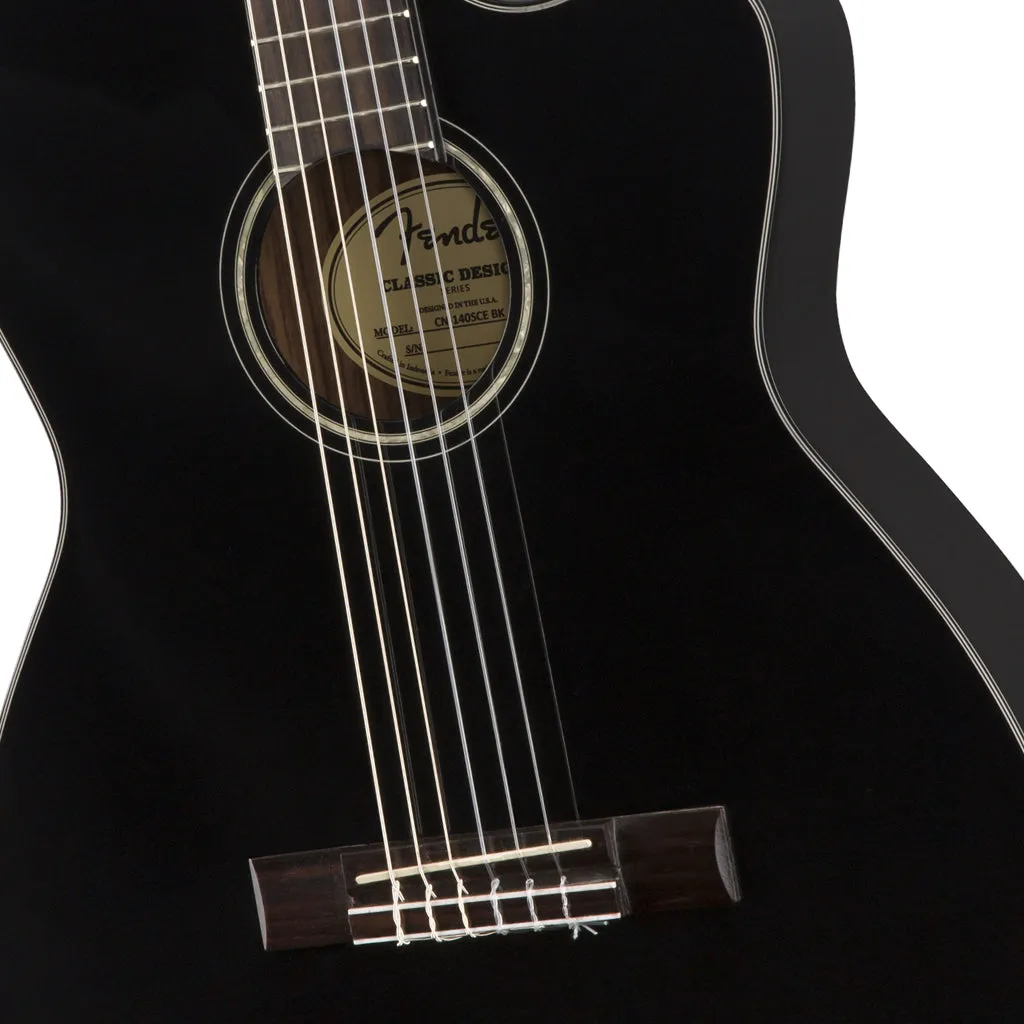 Fender CN-140SCE Nylon Thinline - Black - Walnut Fingerboard