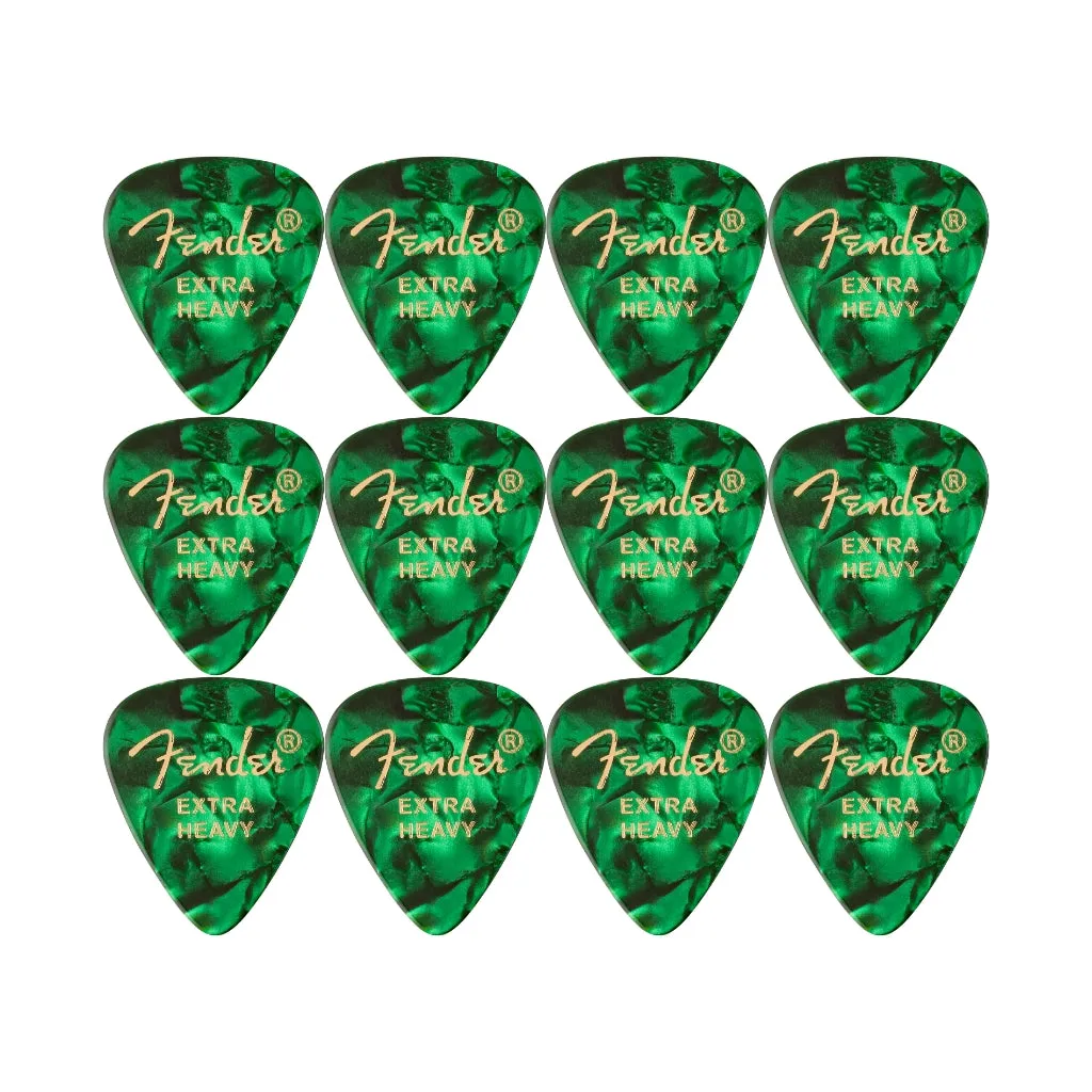 Fender Premium Celluloid 351 Shape Picks Extra Heavy Green Moto 12 Pack