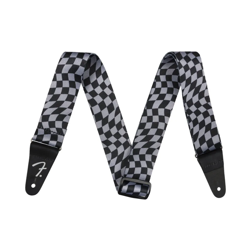 Fender Wavy Checkerboard Guitar Strap - Gray and Black, 2"