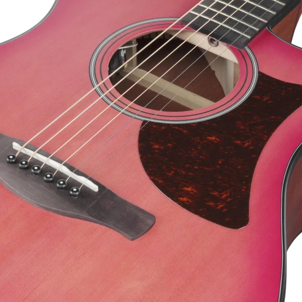 Ibanez AAM50CE Natural Open Pore Back and Sides Acoustic Guitar - Coral Red Burst Open Pore Top
