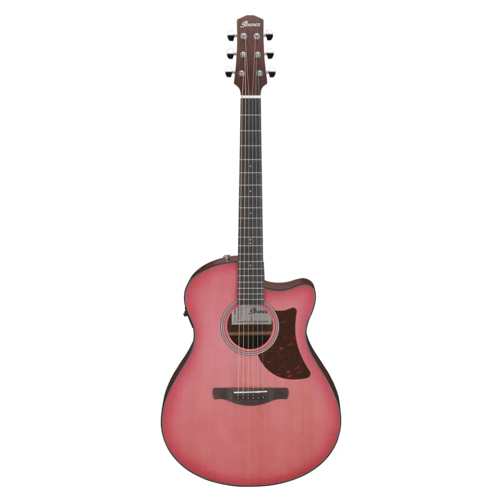 Ibanez AAM50CE Natural Open Pore Back and Sides Acoustic Guitar - Coral Red Burst Open Pore Top