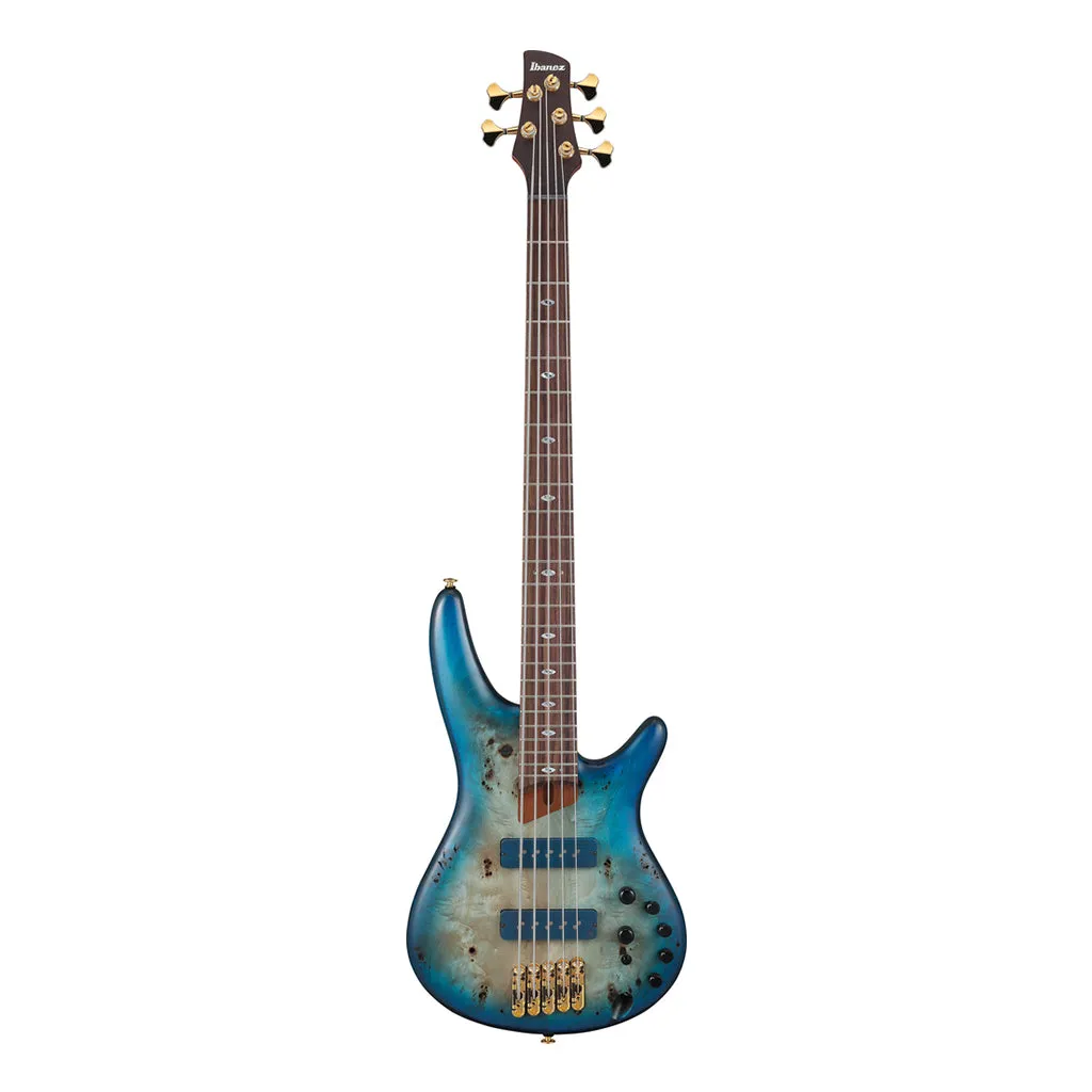 Ibanez SR6605 5-String Bass Mappa Burl Top with Rosewood Fretboard and Case - Ghost Fleet Blue Burst
