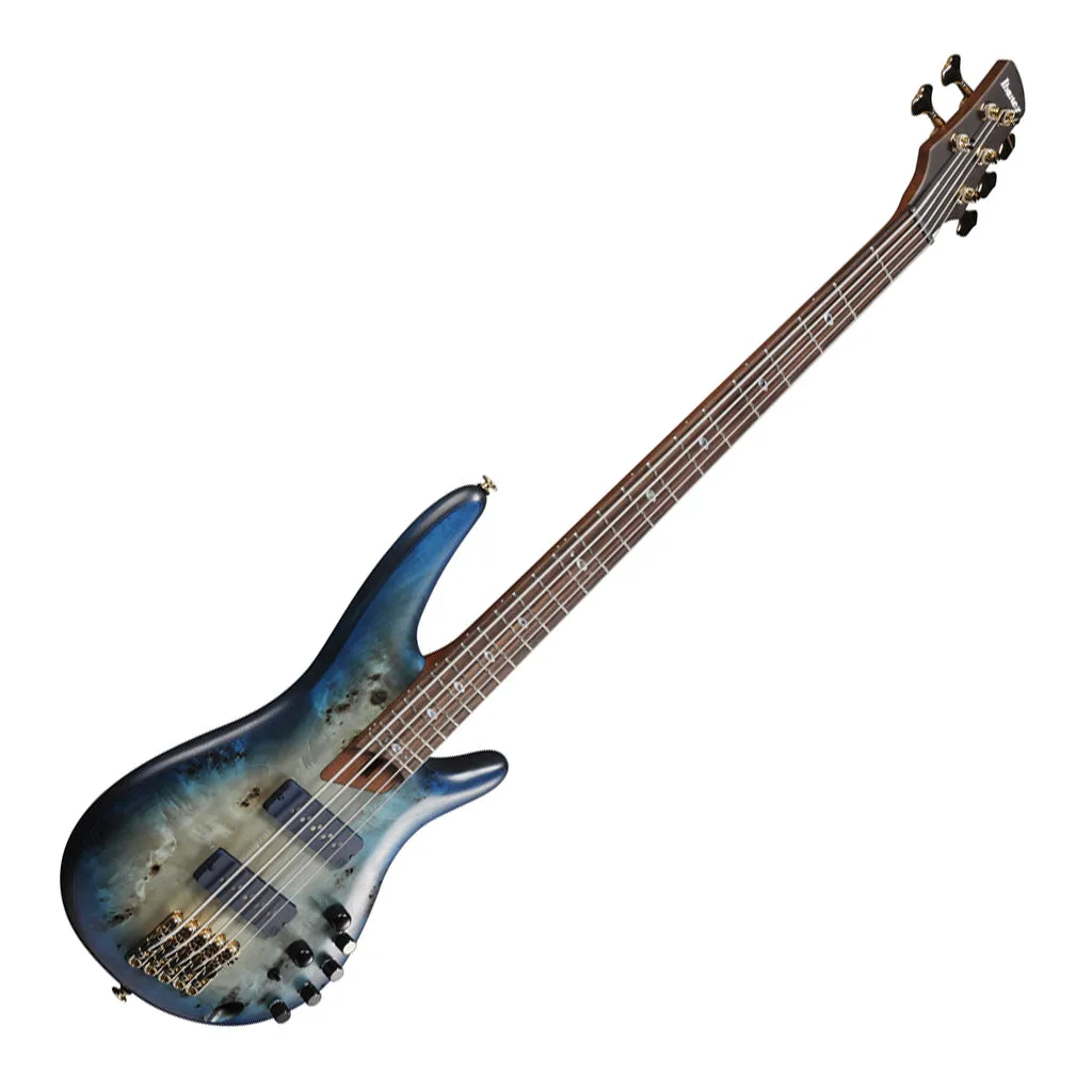 Ibanez SR6605 5-String Bass Mappa Burl Top with Rosewood Fretboard and Case - Ghost Fleet Blue Burst