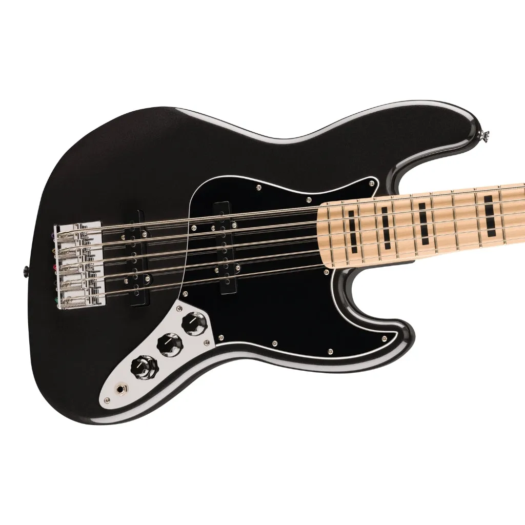 Squier Affinity Series Active Jazz Bass V with Maple Fingerboard and Black Pickguard - Black Metallic