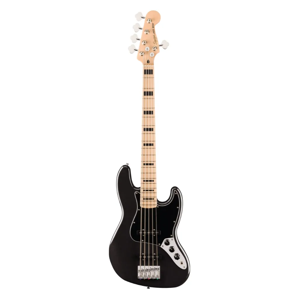 Squier Affinity Series Active Jazz Bass V with Maple Fingerboard and Black Pickguard - Black Metallic