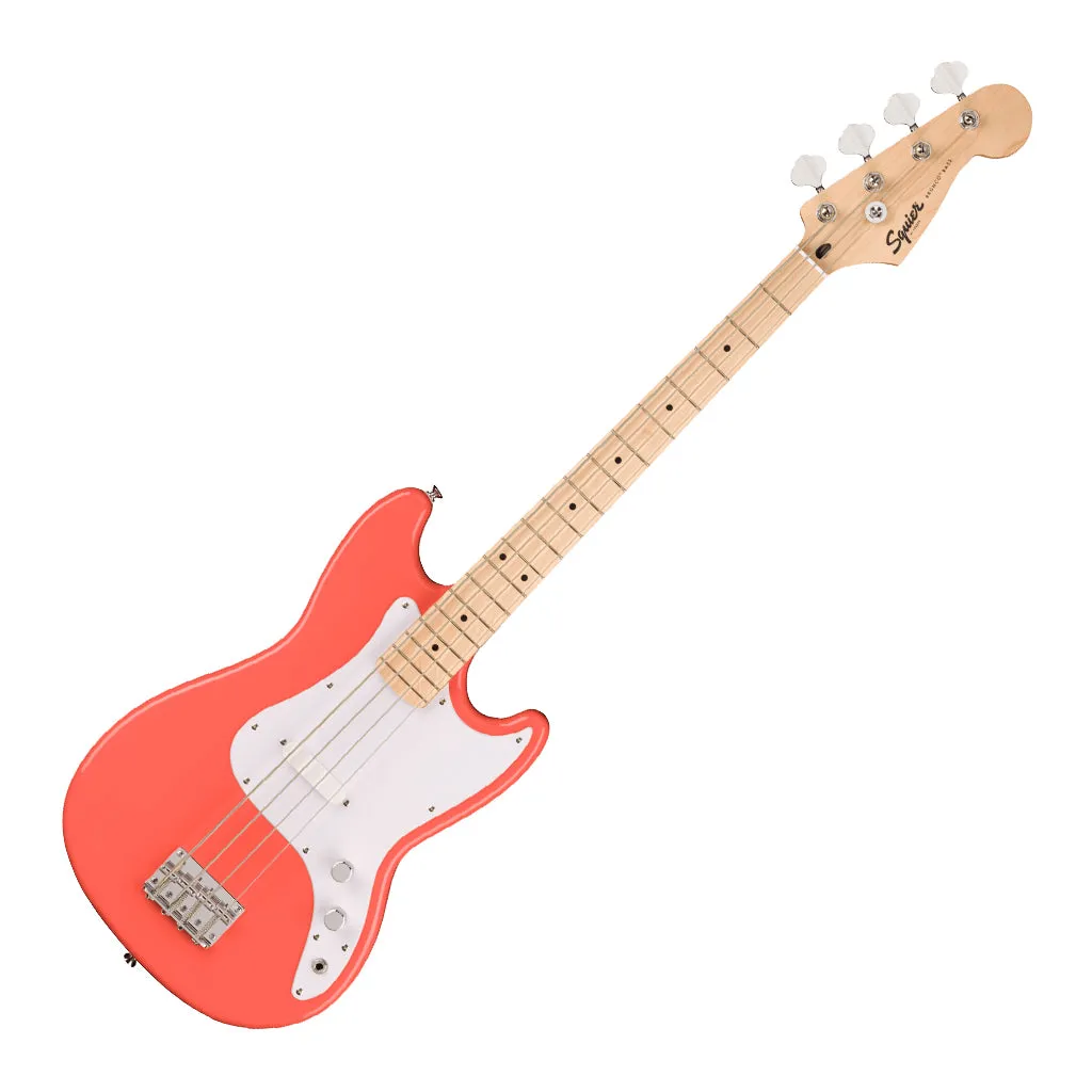 Squier Sonic Bronco Bass - Maple Fingerboard - White Pickguard - Tahitian Coral