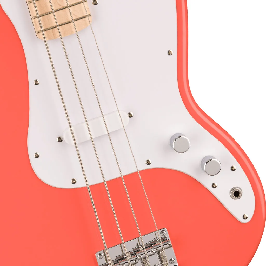 Squier Sonic Bronco Bass - Maple Fingerboard - White Pickguard - Tahitian Coral